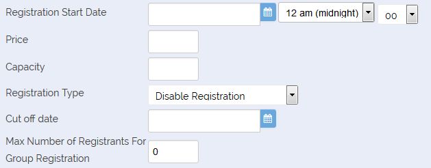 Event Booking Registration fields